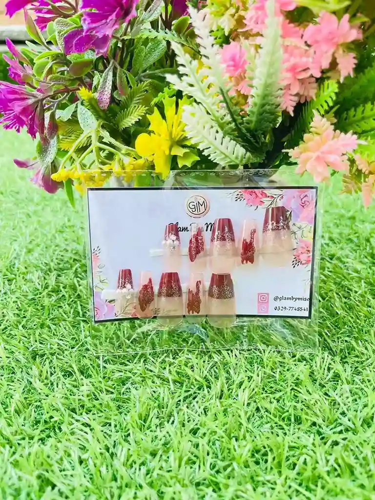Elegant Burgundy & Gold Glitter Press-On Nails